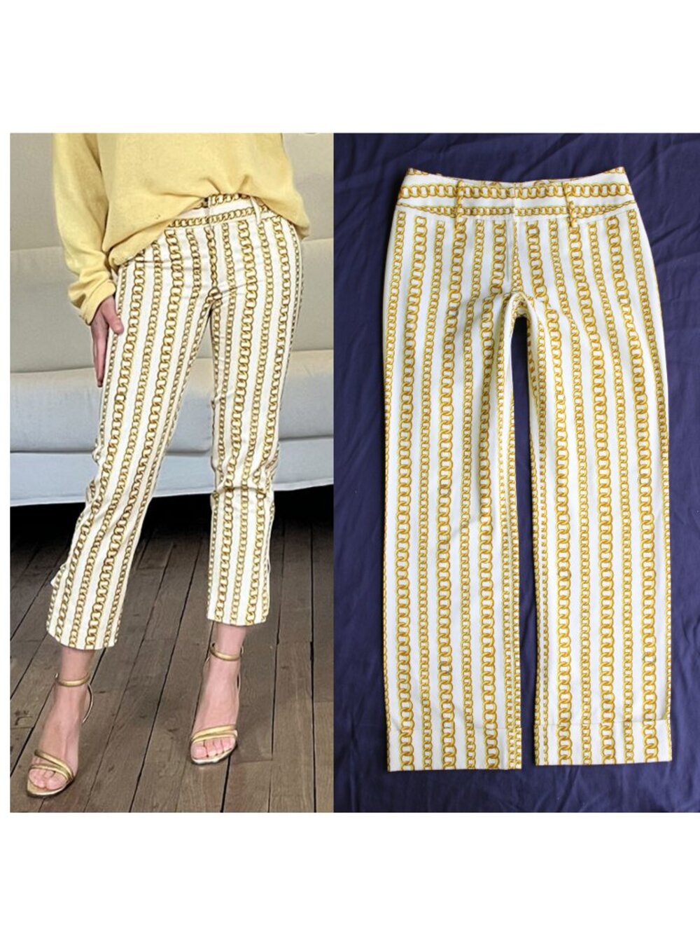 Dolce & Gabbana gold Chain link signature logo cotton dress pants trousers S